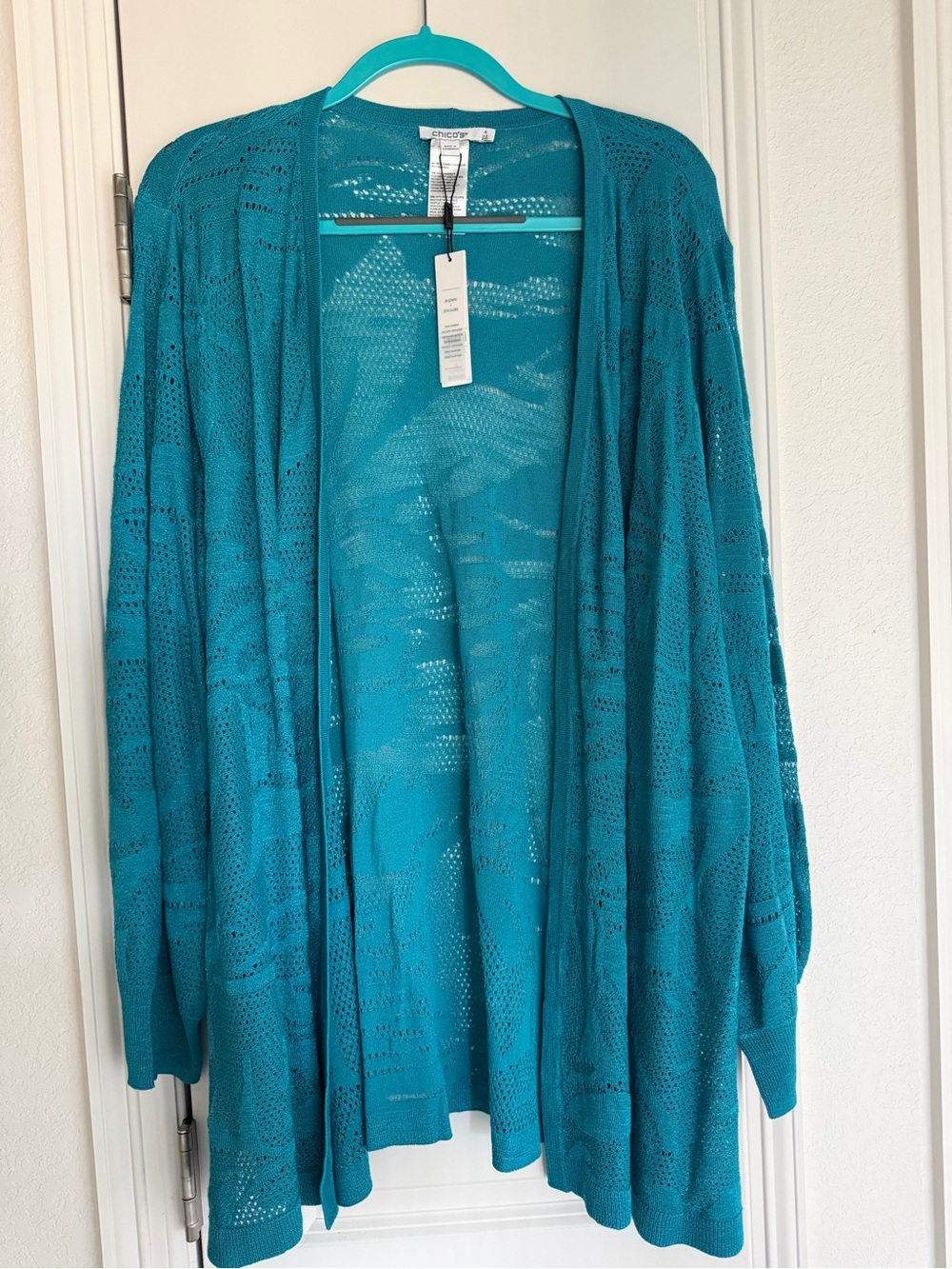 Chicos Teal Open-Front Lightweight Women's Cardigan Size 4 (XXL)